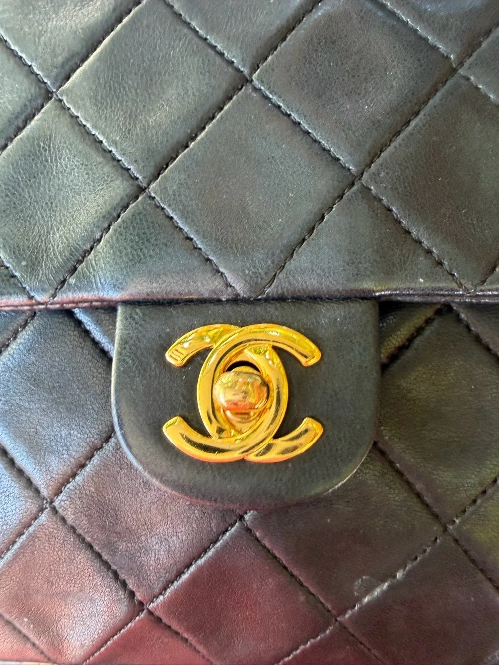 Vintage 24k Gold Chanel Classic Small Square Black Lambskin bag w COA